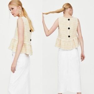 Zara Tweed Yellow Peplum Tank with button details